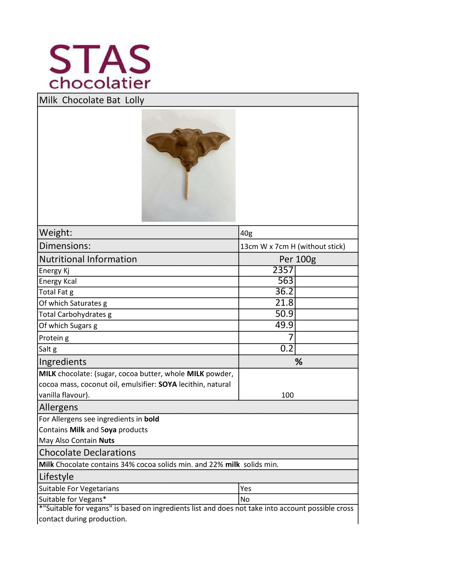 Milk Chocolate Devil Bat Lollipop