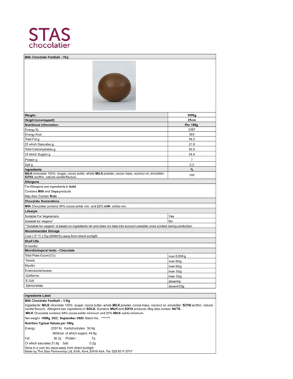 Life Size Chocolate Football, 1kg