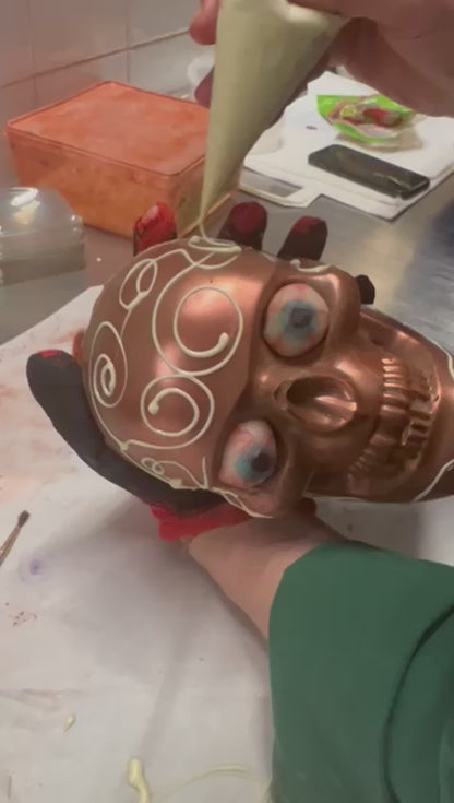 Life-size Hand Decorated Chocolate Skull filled with Toffee Popcorn
